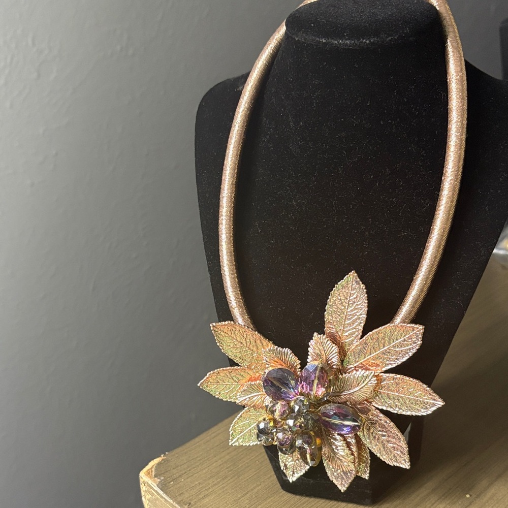 Rose Gold-Tone Floral Statement Necklace - Women Jewelry